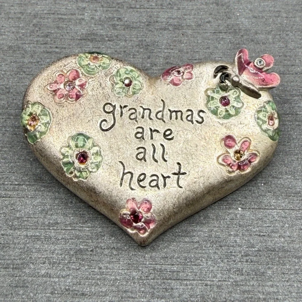 GAIMO Grandmas Are All Heart Floral Rhinestone Butterfly Heart Brooch Pin Gift